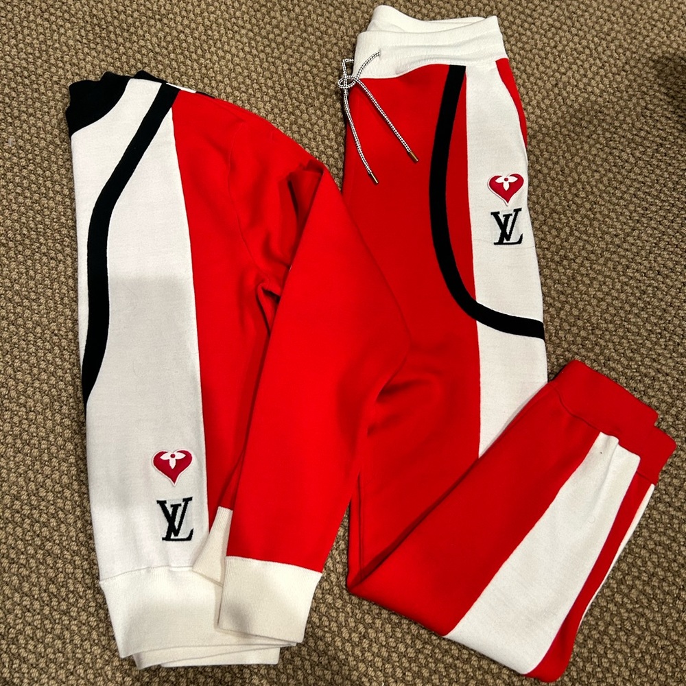 Louis Vuitton Red White Black Track Sweatshirt and Joggers Set